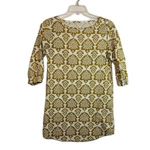 Lolly Wolly Doodle Ladies Damask Mustard Yellow /White Cotton Shift Dress, sz 5